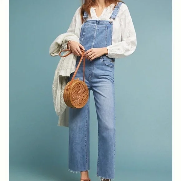 PAIGE Nellie Denim Raw Hem Overalls in Clarkson Wash, size 26